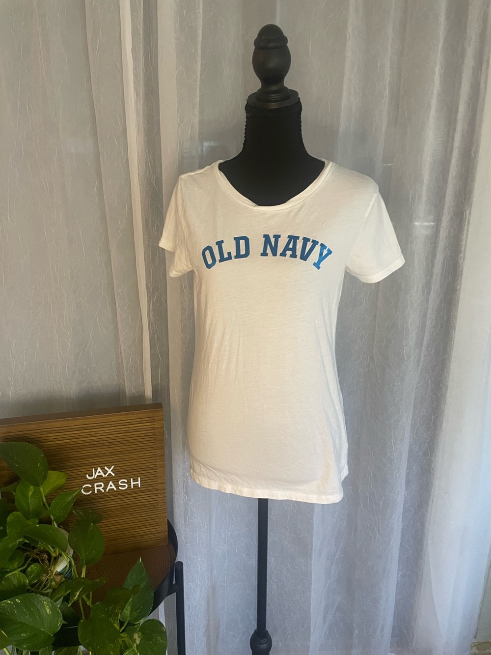 Old Navy White Short-Sleeve Crewneck Tee with Blue Logo
